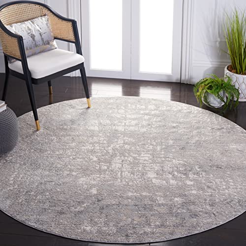 Safavieh Lagoon Collection 6'7" Round Grey/Ivory LGN574F Modern Abstract Non-Shedding Entryway Foyer Living Room Kitchen Bedroom Area Rug