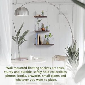 Floating Shelves Rustic Solid Wood Floating Shelf Wall Storage Shelves, Rustic Wall Shelf with Wire Hanging Brackets ,Set of 3 (11in + 13.5in + 17in, Dark Brown)