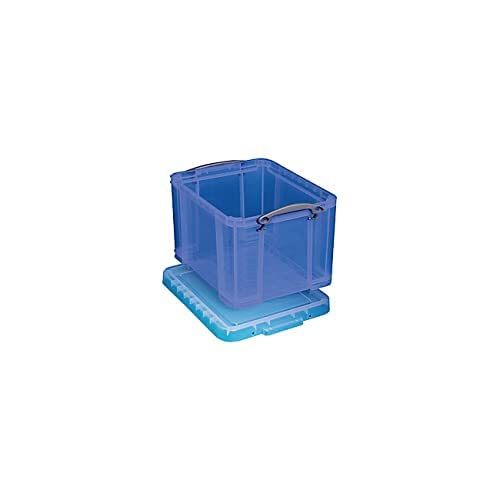 Really Useful Boxes Plastic Storage Box, 32 Liters, 12 inch H x 14 inch W x 19 inch D, Blue - pack of 3