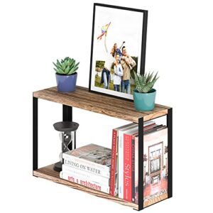 wallniture roca 17″x6″ bookshelf for living room decor, bathroom organizer shelf for bathroom accessories, 2 tier floating shelves for bedroom, office, burnt finish