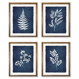 Vintage Botanical Wall Art - Navy Blue Wall Decor - Flower Plant Wall Print - 8x10 Unframed - Minimalist Floral Poster Picture for Kitchen Bathroom Bedroom - Tropical Room Decor for Modern Farmhouse