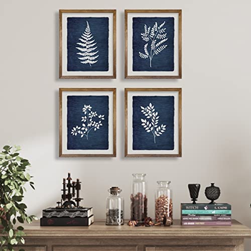 Vintage Botanical Wall Art - Navy Blue Wall Decor - Flower Plant Wall Print - 8x10 Unframed - Minimalist Floral Poster Picture for Kitchen Bathroom Bedroom - Tropical Room Decor for Modern Farmhouse