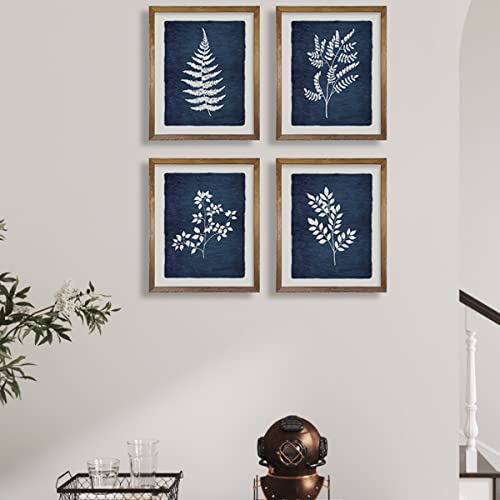 Vintage Botanical Wall Art - Navy Blue Wall Decor - Flower Plant Wall Print - 8x10 Unframed - Minimalist Floral Poster Picture for Kitchen Bathroom Bedroom - Tropical Room Decor for Modern Farmhouse