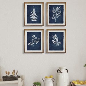 Vintage Botanical Wall Art - Navy Blue Wall Decor - Flower Plant Wall Print - 8x10 Unframed - Minimalist Floral Poster Picture for Kitchen Bathroom Bedroom - Tropical Room Decor for Modern Farmhouse