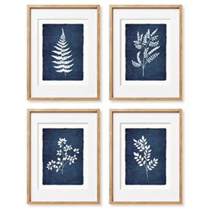 Vintage Botanical Wall Art - Navy Blue Wall Decor - Flower Plant Wall Print - 8x10 Unframed - Minimalist Floral Poster Picture for Kitchen Bathroom Bedroom - Tropical Room Decor for Modern Farmhouse