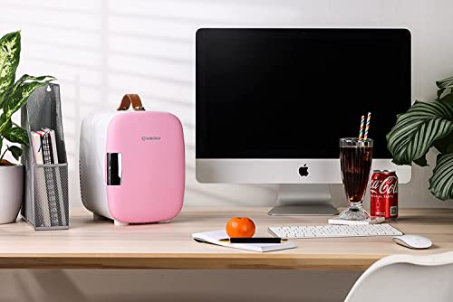 Subcold Pro4 Luxury Mini Fridge Cooler 4 Litre / 6 Cans AC & Exclusive USB ECO Power Option | Portable Small Refrigerator For The Office, Bedroom, Car, Travel, Skincare & Cosmetic (Pink)