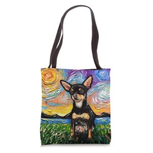 black and tan smooth chihuahua starry night dog art by aja tote bag