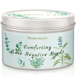 homemory eucalyptus & sage scented candles, candles for home scented, stress relief candles for cleansing negative energy, natural soy candles, aromatherapy candles eucalyptus, soy tin candle 6oz 