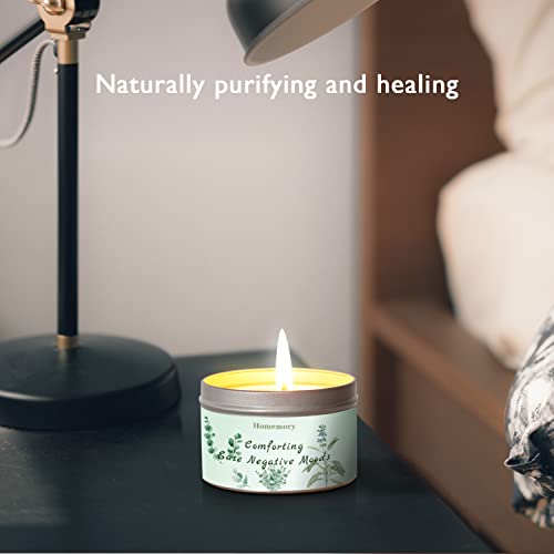 Homemory Eucalyptus & Sage Scented Candles, Candles for Home Scented, Stress Relief Candles for Cleansing Negative Energy, Natural Soy Candles, Aromatherapy Candles Eucalyptus, Soy Tin Candle 6oz 