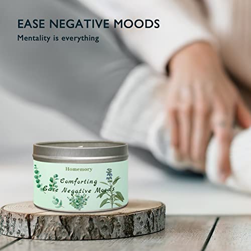 Homemory Eucalyptus & Sage Scented Candles, Candles for Home Scented, Stress Relief Candles for Cleansing Negative Energy, Natural Soy Candles, Aromatherapy Candles Eucalyptus, Soy Tin Candle 6oz 