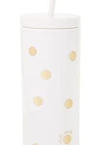 Kate Spade New York Insulated Tumbler with Reusable Straw, 20 Ounce Acrylic Travel Cup with Lid, Gold Dot with Script