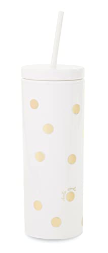 Kate Spade New York Insulated Tumbler with Reusable Straw, 20 Ounce Acrylic Travel Cup with Lid, Gold Dot with Script