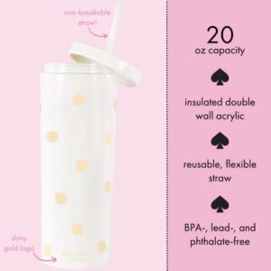 Kate Spade New York Insulated Tumbler with Reusable Straw, 20 Ounce Acrylic Travel Cup with Lid, Gold Dot with Script