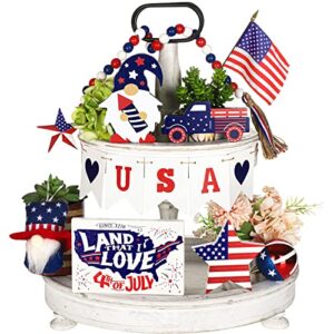 10 pcs patriotic tiered tray decor bundle 4th of july wood signs mini signs american star decor veterans day red white blue decorations for independence day decor (cute style)