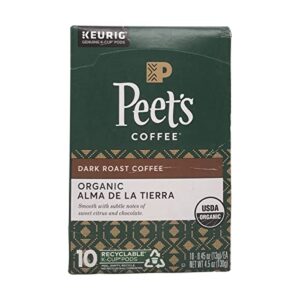 peet’s coffee, dark roast k-cup pods for keurig brewers – organic alma de la tierra, usda organic 10 count (1 box of 10 k-cup pods) packaging may vary