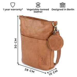 BERLINER BAGS Vintage Leather Shoulder Bag Sofia, Two Strap Crossbody Handbag for Women - Brown