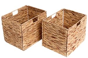 storage baskets，hyacinth basket for shelf,wicker baskets 13.6x11x11 inches,folding 2 packs handmade woven, seagrass baskets,shelf baskets for storage toys books and clothes and other what you want