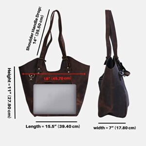 Madosh, Women Large Capacity Tote Bag Buffalo Leather Rustic Shoulder Purse Vintage Business Crossbody Hobo Handbag