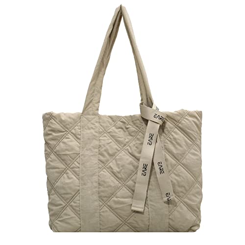 LuckSeed Utility Tote Bag Nylon Cotton Casual Handbags Fashion Shoulder Bags for Women with Zipper, Beige