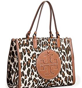 Tory Burch Women's Ella Leopard Canvas Small Tote, Reva Leopard, Print, One Size