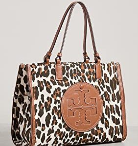 Tory Burch Women's Ella Leopard Canvas Small Tote, Reva Leopard, Print, One Size