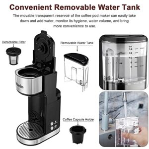 Single Serve Coffee Maker for K Cup Pod Ground Coffee,Mini Coffee Maker 2 In 1,One Cup Coffee Maker for Travel Office,Small Single Cup Coffee Maker Machine with Strength Control Self Cleaning Function