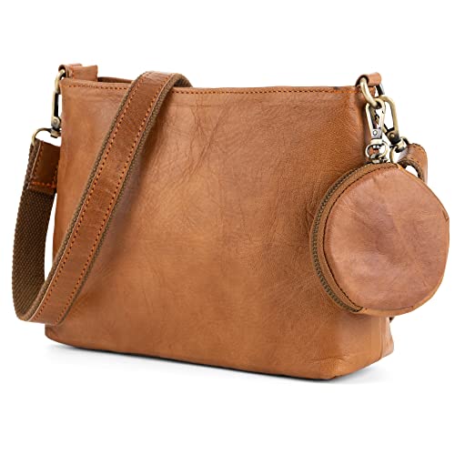 BERLINER BAGS Vintage Leather Shoulder Bag Marbella, Small Crossbody Handbag for Women - Brown