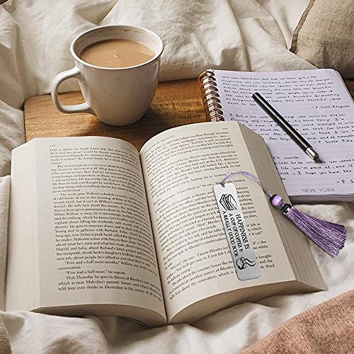 DYJYBMY Happiness is A Cup of Coffee & A Really Good Book, Metal Engraved Bookmark, Teacher Gift, Book Club Gifts for Women Friends Sisters, Librarian Gifts