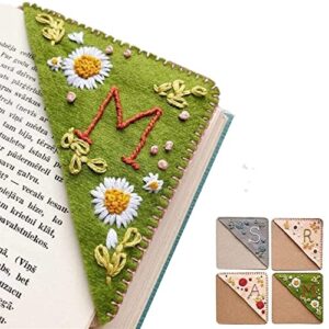 personalized hand embroidered corner bookmark,26 letters hand stitched felt corner bookmarks,flower letter embroidery bookmarks for book lovers (summer,r)