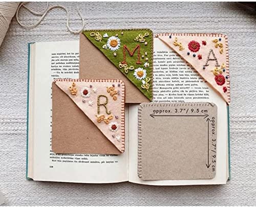 Personalized Hand Embroidered Corner Bookmark,26 Letters Hand Stitched Felt Corner Bookmarks,Flower Letter Embroidery Bookmarks for Book Lovers (Summer,R)