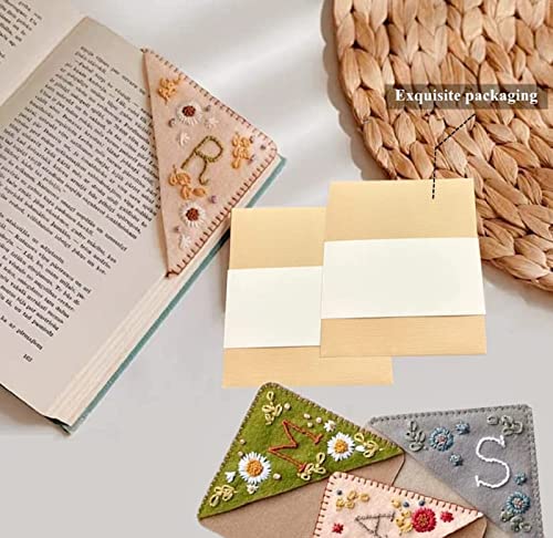 Personalized Hand Embroidered Corner Bookmark,26 Letters Hand Stitched Felt Corner Bookmarks,Flower Letter Embroidery Bookmarks for Book Lovers (Summer,R)