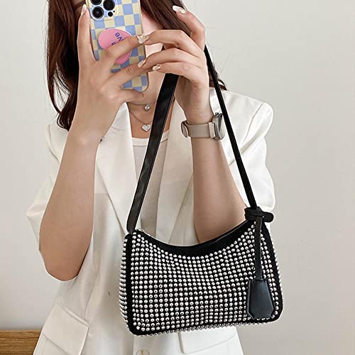 Rhinestone Purses and Handbags for Women Evening Diamond Purse Small Bling Crystal Shoulder Bag (Black)