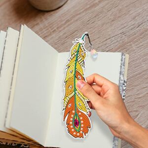 Peacock Feather Diamond Painting Bookmark Set - pigpigboss 6 Pack DIY Acrylic Bookmark Diamond Painting with Tassel Feather Bookmark Diamond Dots Art for Student Teacher Graduation Gift