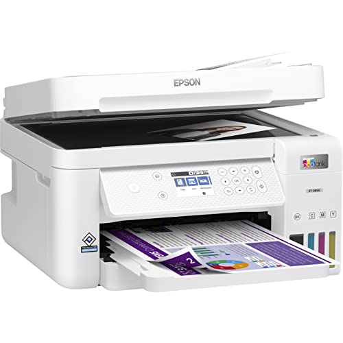 Epson EcoTank ET-3850 Supertank All-in-One Wireless Color Inkjet Printer - Print Scan Copy - 2.4" LCD, 15.5 ppm, 4800 x 1200 dpi, 30-Sheet ADF, Auto 2-Sided Printing, Voice Activated, Ethernet