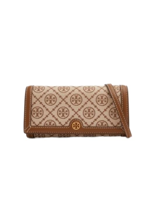 Tory Burch Women's T Monogram Jacquard Wallet Crossbody, Hazel, Tan, Print, One Size