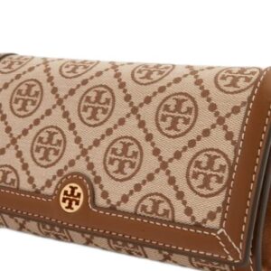 Tory Burch Women's T Monogram Jacquard Wallet Crossbody, Hazel, Tan, Print, One Size