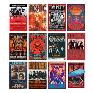 woonkit vintage rock band posters for room aesthetic, 70s 80s 90s retro music room wall bedroom decor wall art, vintage rock band music concert poster wall collage, old music album cover prints (12 set b, 7.8x11.8 inch)