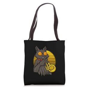 cat trumpet player jazz musician music marching band tote bag
