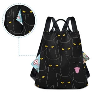 Black Cats Print Casual Backpack for Women, Fashion Anti Theft School Travel Backpack Purse Full print Aesthetic with Fuzz Ball Key Chain, 13.4 × 5.9 × 15 inch