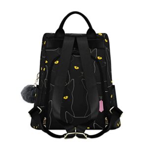 Black Cats Print Casual Backpack for Women, Fashion Anti Theft School Travel Backpack Purse Full print Aesthetic with Fuzz Ball Key Chain, 13.4 × 5.9 × 15 inch