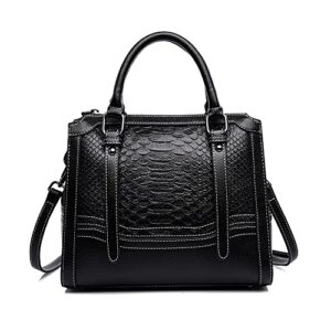 jesswoko black crocodile pattern vegan leather handbag purse for women fashion ladies shoulder bag 3 ways crossbody totes bag