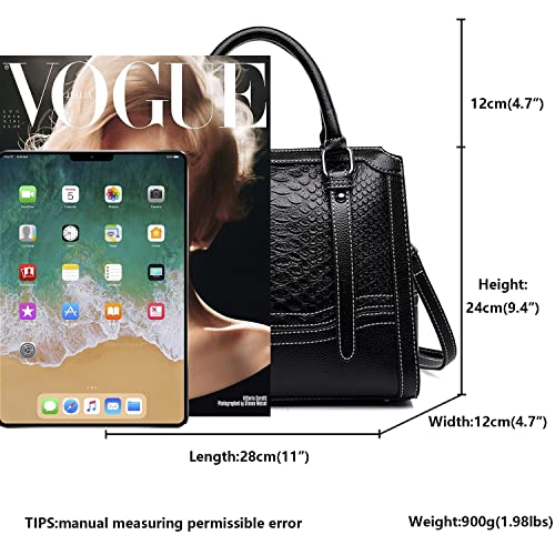JESSWOKO Black Crocodile Pattern Vegan Leather Handbag Purse for Women Fashion Ladies Shoulder Bag 3 Ways Crossbody Totes Bag