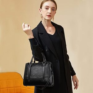 JESSWOKO Black Crocodile Pattern Vegan Leather Handbag Purse for Women Fashion Ladies Shoulder Bag 3 Ways Crossbody Totes Bag