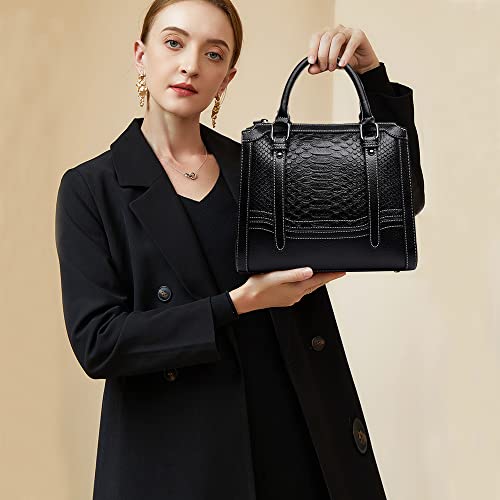 JESSWOKO Black Crocodile Pattern Vegan Leather Handbag Purse for Women Fashion Ladies Shoulder Bag 3 Ways Crossbody Totes Bag