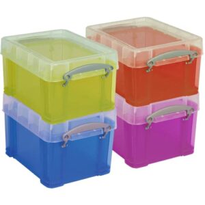 1intheoffice plastic storage bin, stackable mini storage containers with lid, clear storage container organizer, assorted color (4 pack)