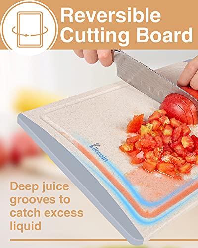 Kikcoin Extra Large Cutting Boards, Plastic Cutting Board for Kitchen Dishwasher Chopping Board Set of 3 with Juice Grooves, Easy Grip Handle