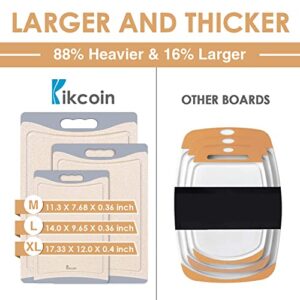 Kikcoin Extra Large Cutting Boards, Plastic Cutting Board for Kitchen Dishwasher Chopping Board Set of 3 with Juice Grooves, Easy Grip Handle