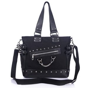 women canvas handbags rivet tote shoulder crossbody bag punk hobo purse, black rivet