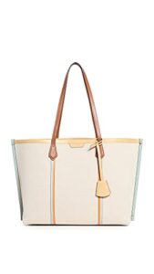 tory burch women’s perry canvas triple compartment tote, natural, off white, one size