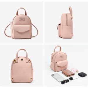 Multi-Function Women Fashion Mini Backpack Soft Leather Casual Travel Small Shoulder Bag (Pink)